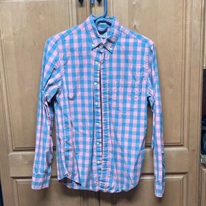 J. Crew Factory Blue and Pink Plaid Button-Down Shirt